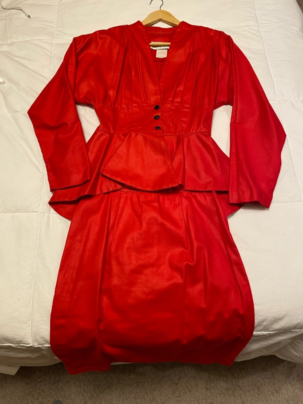 Vintage Peplum Vibrant Red 100% Cotton Dress (Size 8)